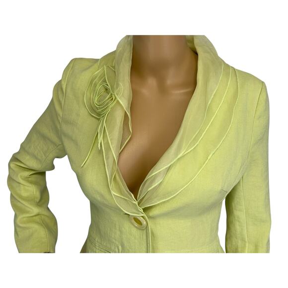 Vintage Y2K Marc Jacobs Blazer Jacket Chartreuse Green Yellow Ruffle Size 2 - Picture 7 of 10